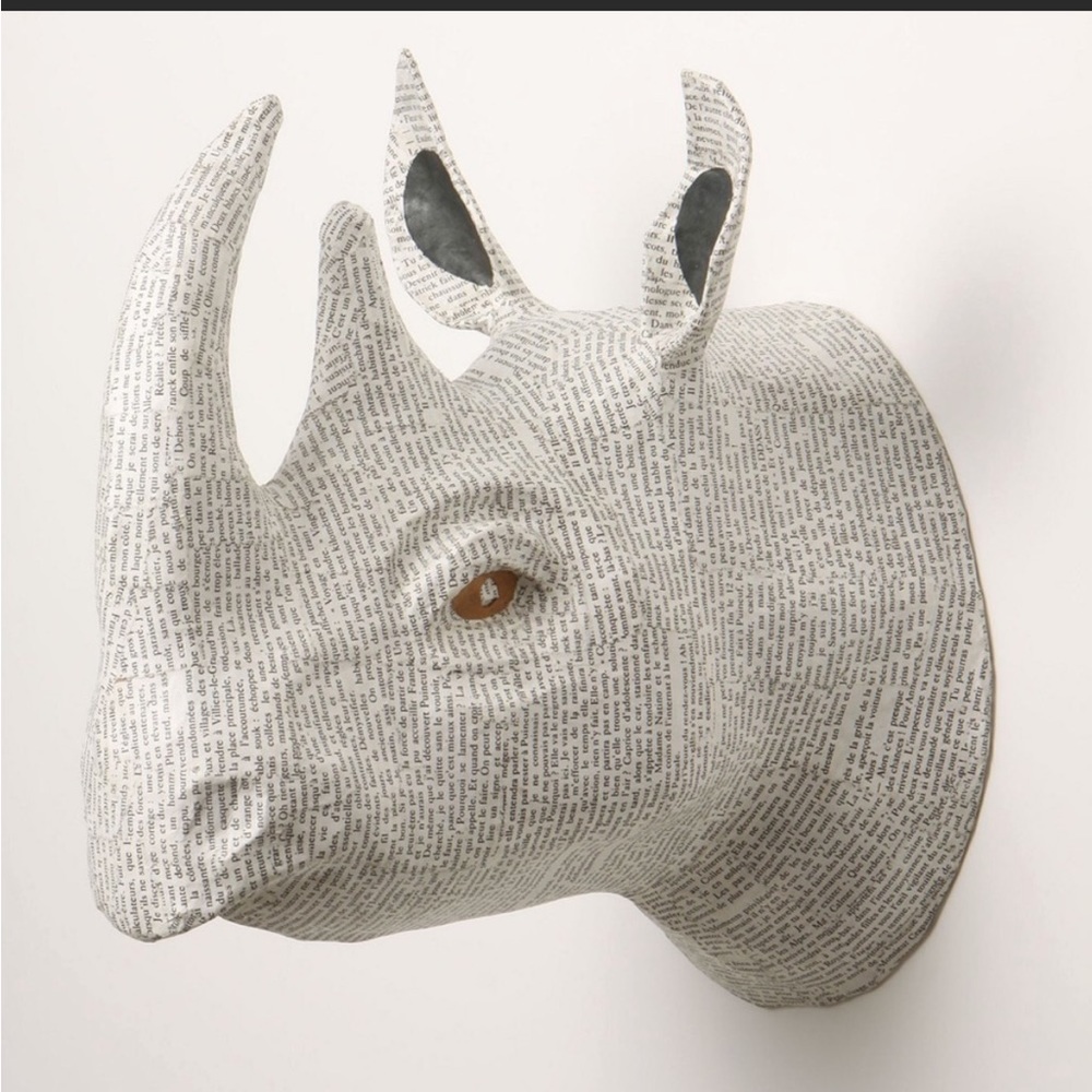 Anthropologie Textured Rhino Wall Decor in Gray and White